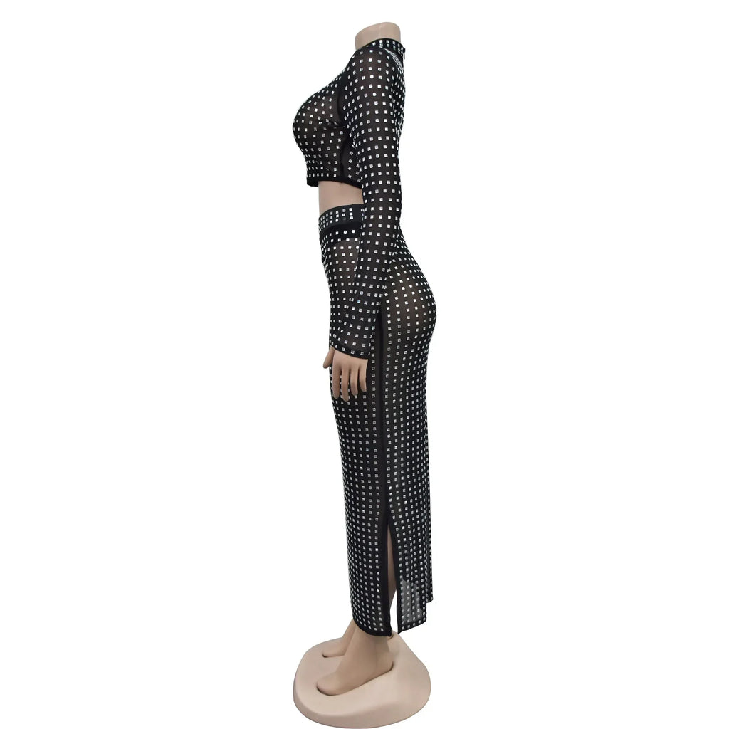 Flanders Clubwear Diamond Print Stunning Long Slim Set