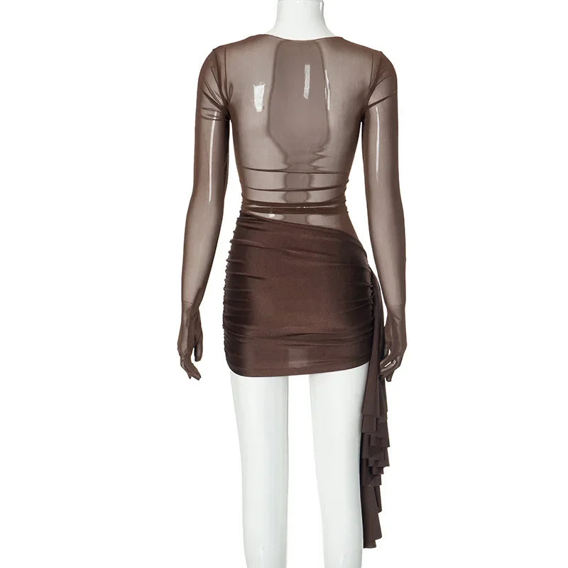 Hadley Mesh Stretch Casual Dress With Ruched Round Neck