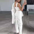 Roosy Vintage Elegant Solid V-Neck Casual 3 Piece Set