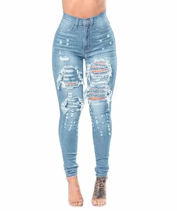 Port Jervis High Waist Stretchy Casual Navy Long Legging Ripped Skinny Pencil Denim Jeans