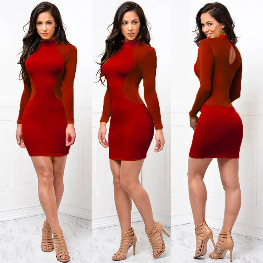 London Casual Long Sleeve O Neck Backless Sexy Lace See Though Mini Dress