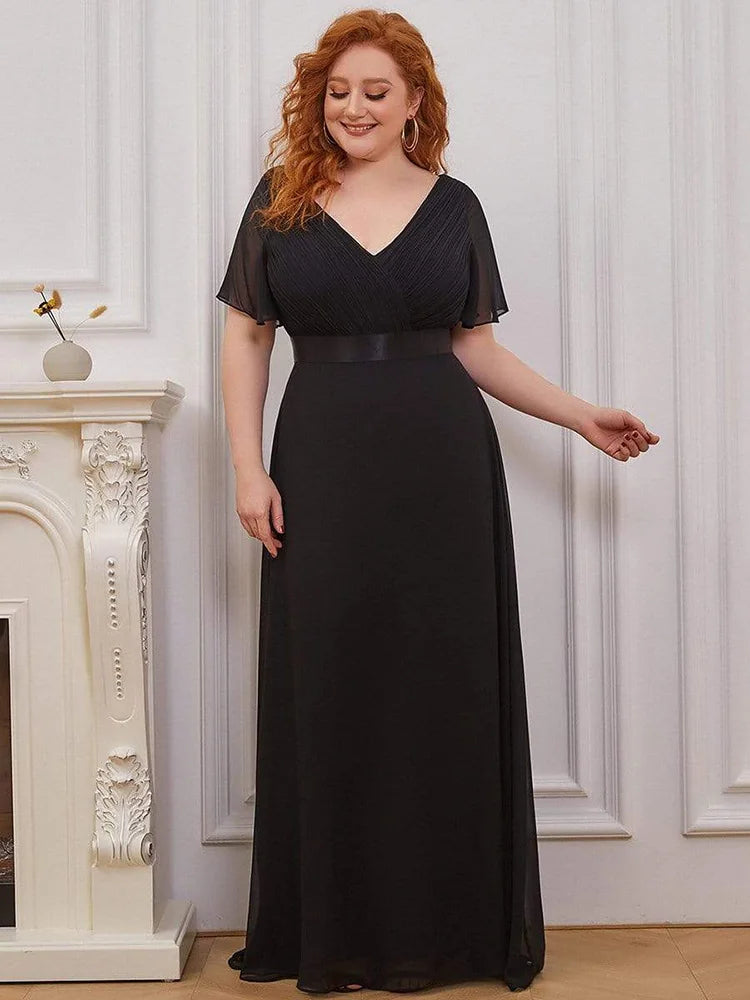 Detroit Plus Size Evening Long Elegant A Line V Neck Ruffles Chiffon Formal Dress