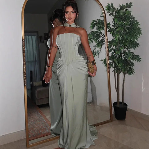Churchville Fashion Celebrity Style Elegant Halter Backless Evening Maxi Dress