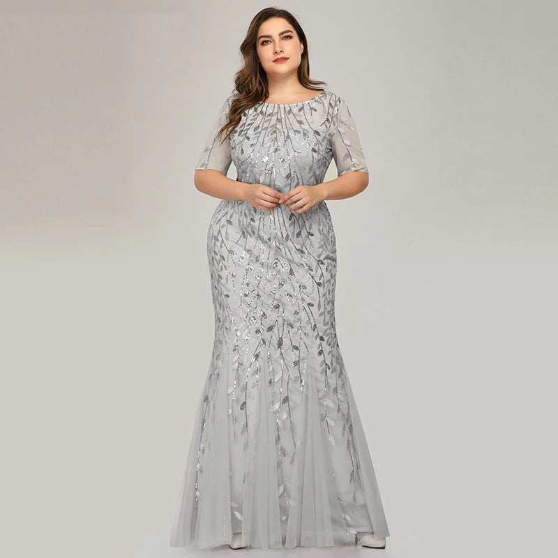 Creek Mountain Plus Size Sequin Mesh Mermaid Slim Evening Dress