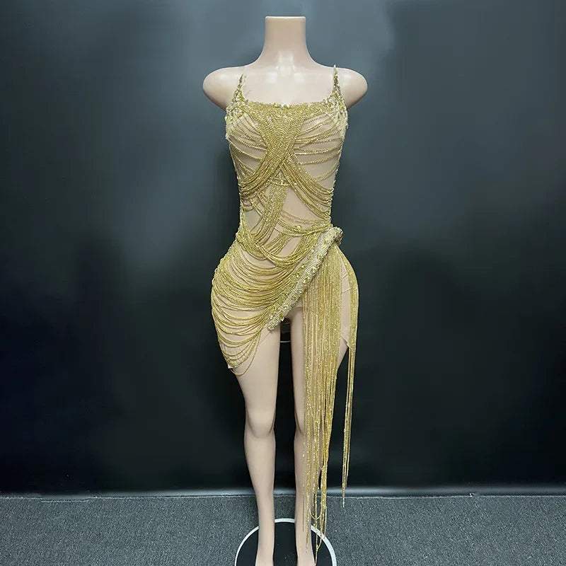 Bethel Park Bling Laser Diamond Fringed Stunning Stage Dress
