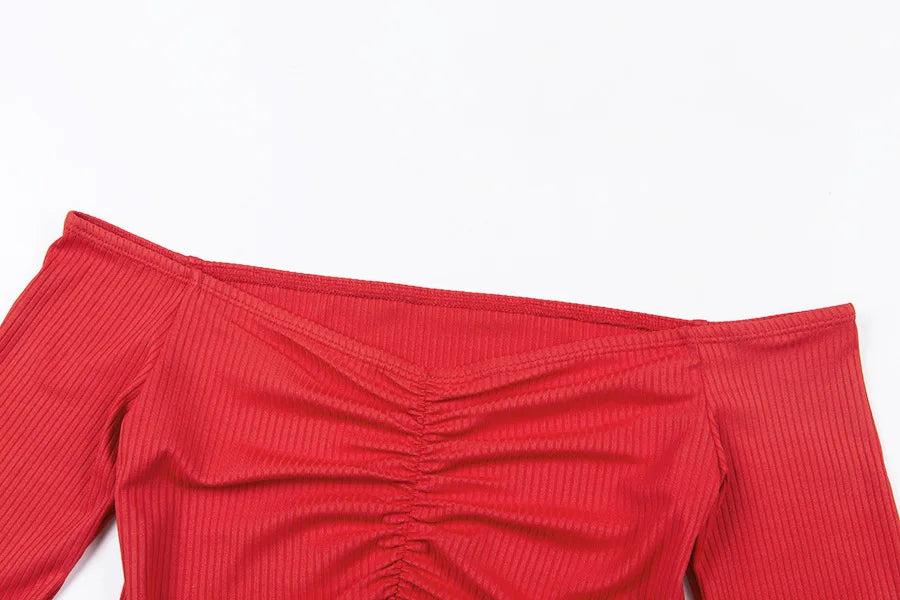 Marte Club Fashion Long Sleeve Off Shoulder Solid Color Blouse