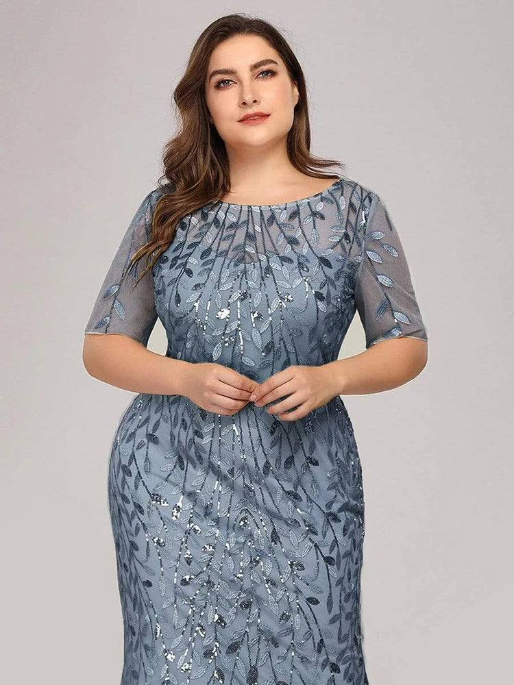 Creek Mountain Plus Size Sequin Mesh Mermaid Slim Evening Dress