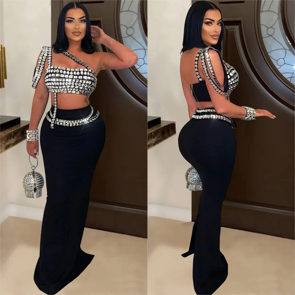 Tunkhannock Suspender Short Hot Sequined Rhinestone Two Piece Sets