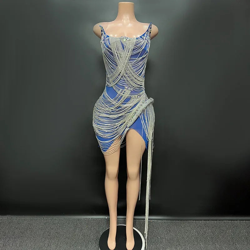 Bethel Park Bling Laser Diamond Fringed Stunning Stage Dress