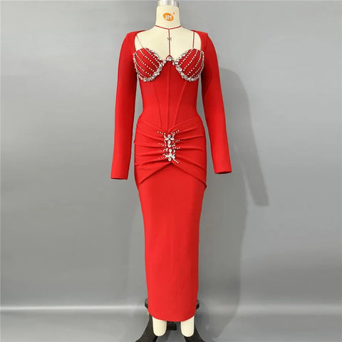 Roxbury Fashionable Long Sleeved Slim Fit Temperament Maxi Dress
