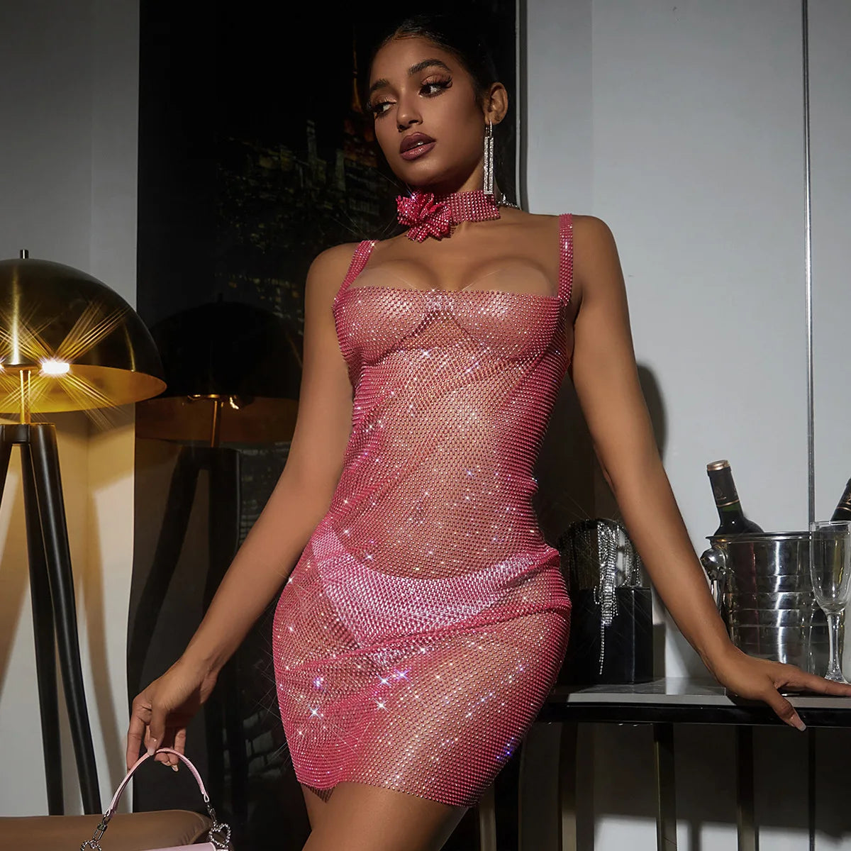 Newark Crystal Sparkle Supply Sexy Cutout Rhinestone Dress