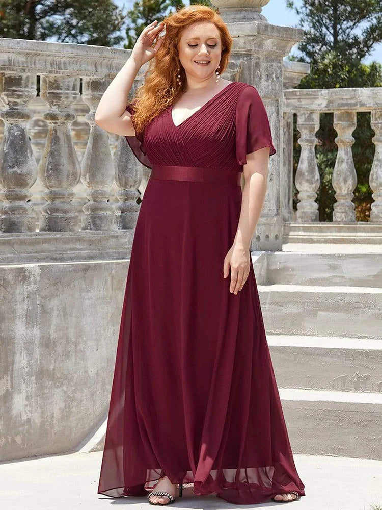 Detroit Plus Size Evening Long Elegant A Line V Neck Ruffles Chiffon Formal Dress