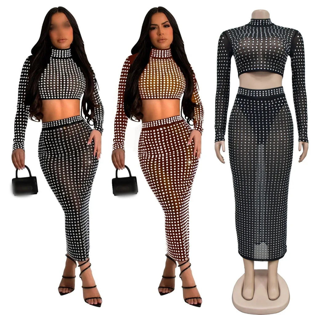 Flanders Clubwear Diamond Print Stunning Long Slim Set