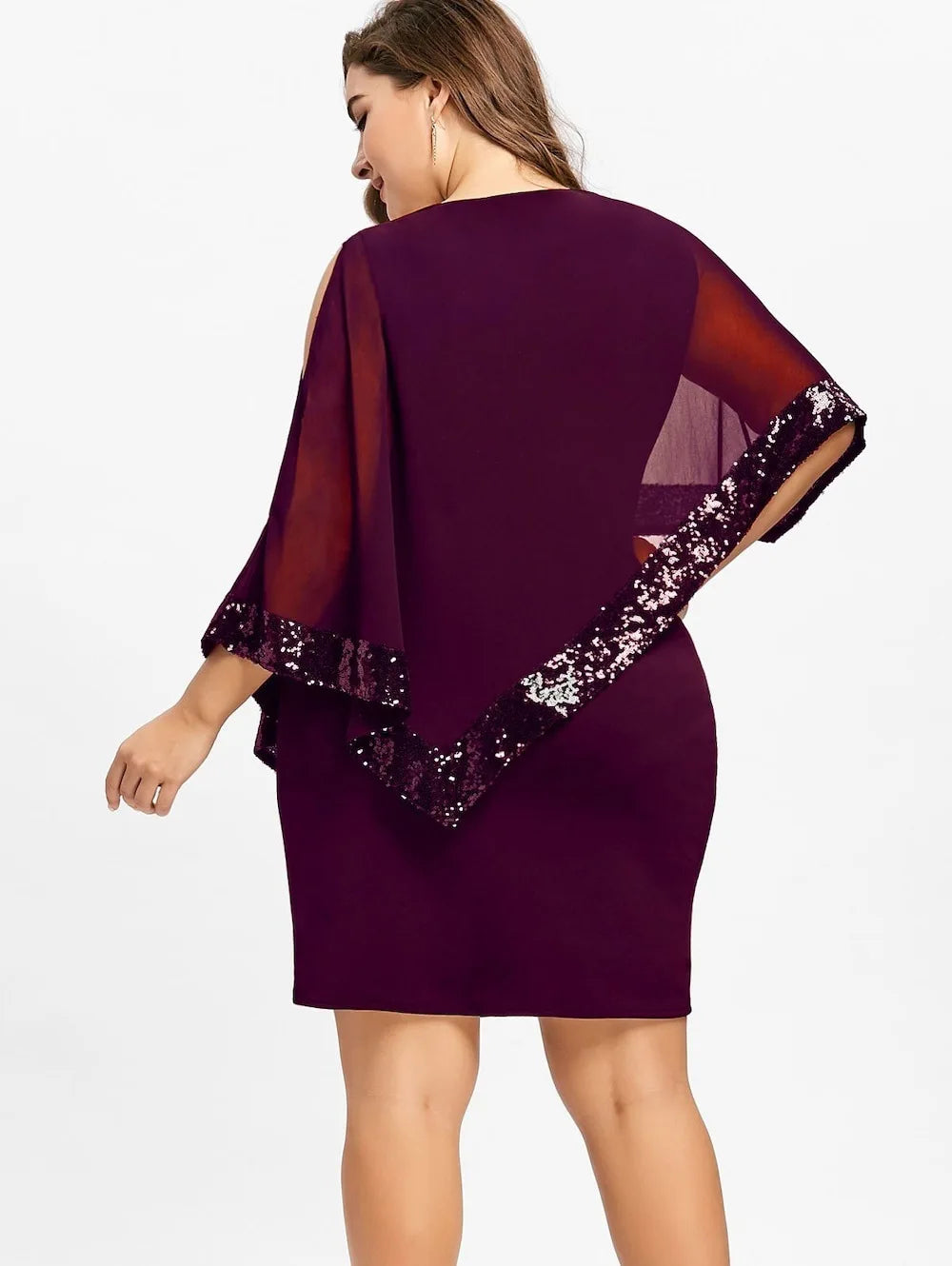 Carolina Plus Size Sexy Cold Shoulder Overlay Asymmetric Chiffon Strapless Sequins Dress