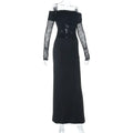 Norwalk Off the Shoulder Long Sleeve Black Lace Tight Waist Maxi Long Dress