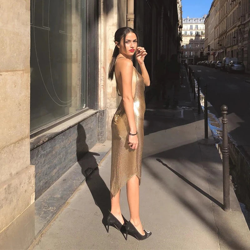 Sherbrooke Sexy Clothes High Slit Deep V Bling Backless Club Wear Party Dresses