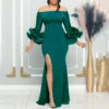 Saddle River Elegant Evening Sexy One Shoulder Ruffle Sleeve Split Long Dress