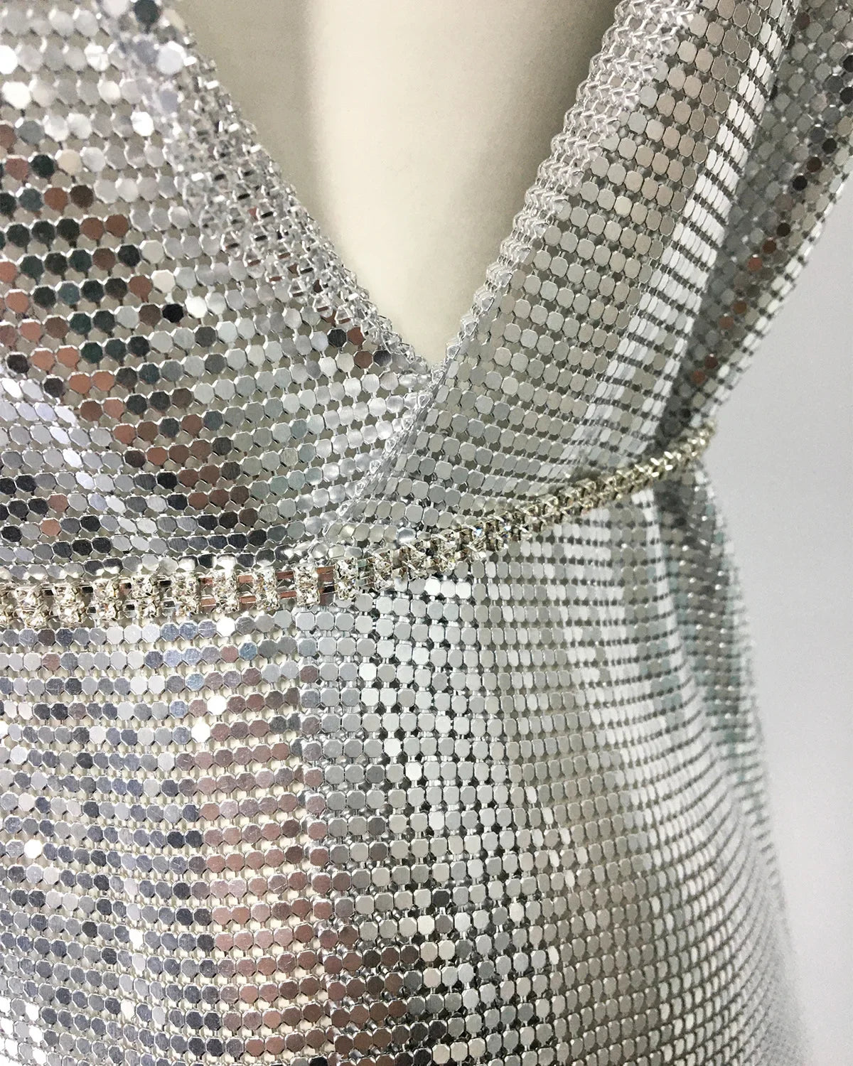 Drexel Hill Metal Fashion Oblique Collar Sequin Slip Anti-Wrinkle Mini Dress