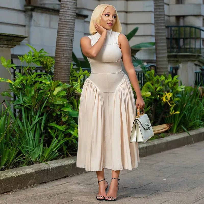 Grove City Fashionable Half High Neck Sleeveless A-Line Irregular Long Dress