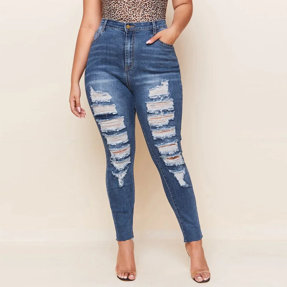 Berwick Casual Vintage Skinny Ripped Denim Trousers