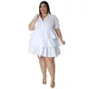 Chicago Solid Color Plus Size Ruffles Casual Loose Turn-Down Collar Dress