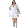 Chicago Solid Color Plus Size Ruffles Casual Loose Turn-Down Collar Dress
