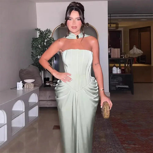 Churchville Fashion Celebrity Style Elegant Halter Backless Evening Maxi Dress