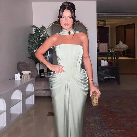 Churchville Fashion Celebrity Style Elegant Halter Backless Evening Maxi Dress