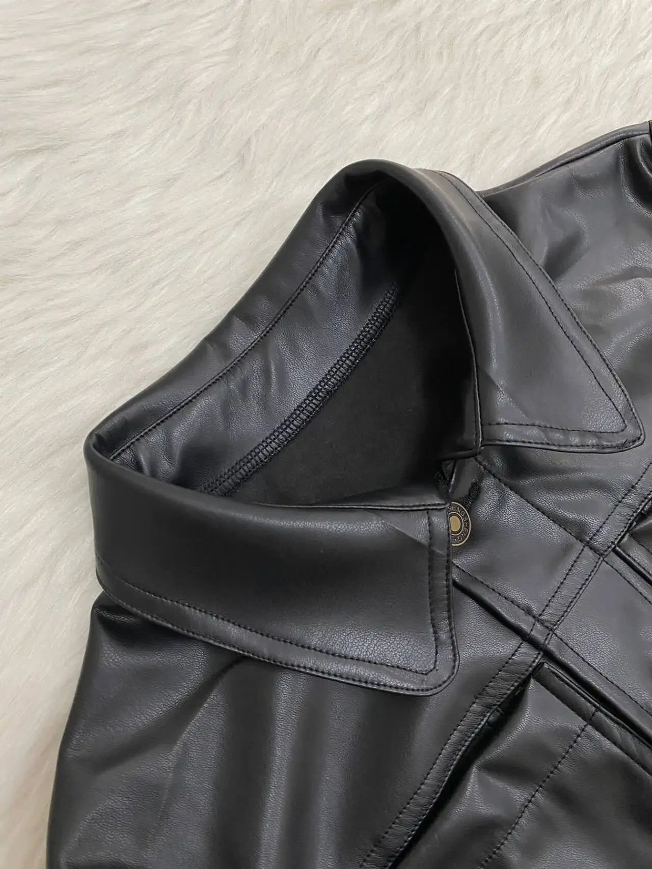 Buffalo Leather Suit Crop Slim-Fit Leather Casual Tracksuit Two Piece Set