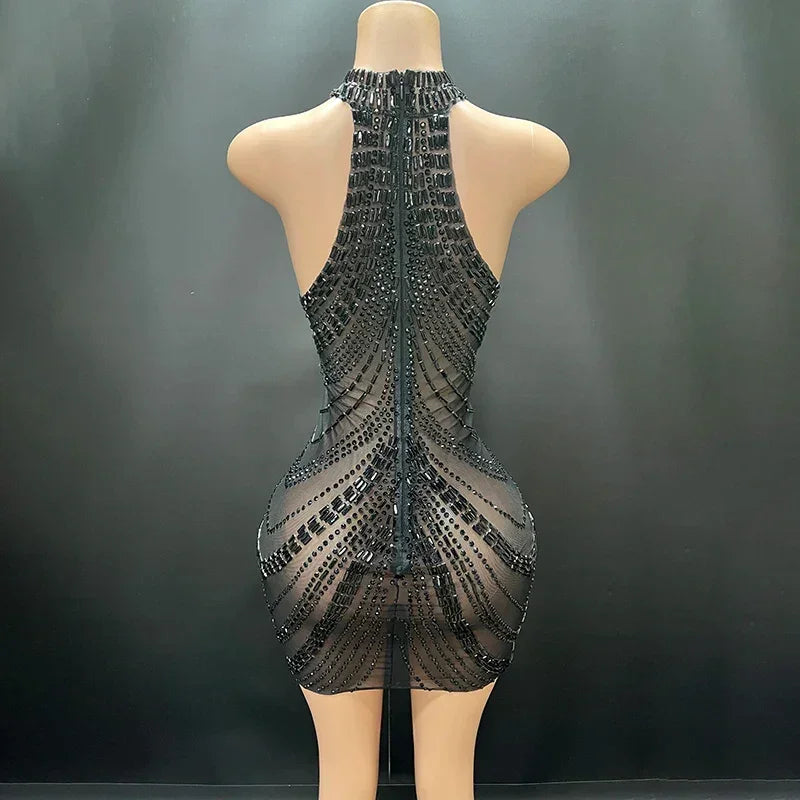 Fairmont Transparent Mesh Black Elegant Mini Dress