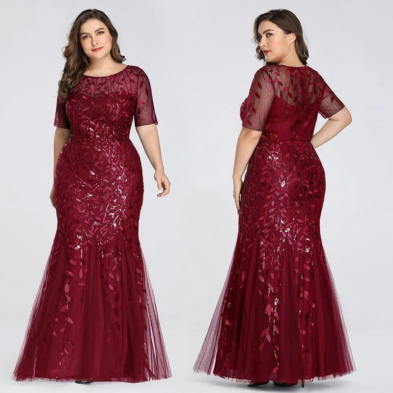 Creek Mountain Plus Size Sequin Mesh Mermaid Slim Evening Dress
