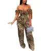 Kingston Solid Vintage Embroidered Drawstring Strapless Wide Leg Two Piece Set