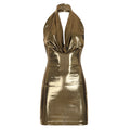 West Point Metallic Slip Halter Neck Backless Bodycon Mini Dress