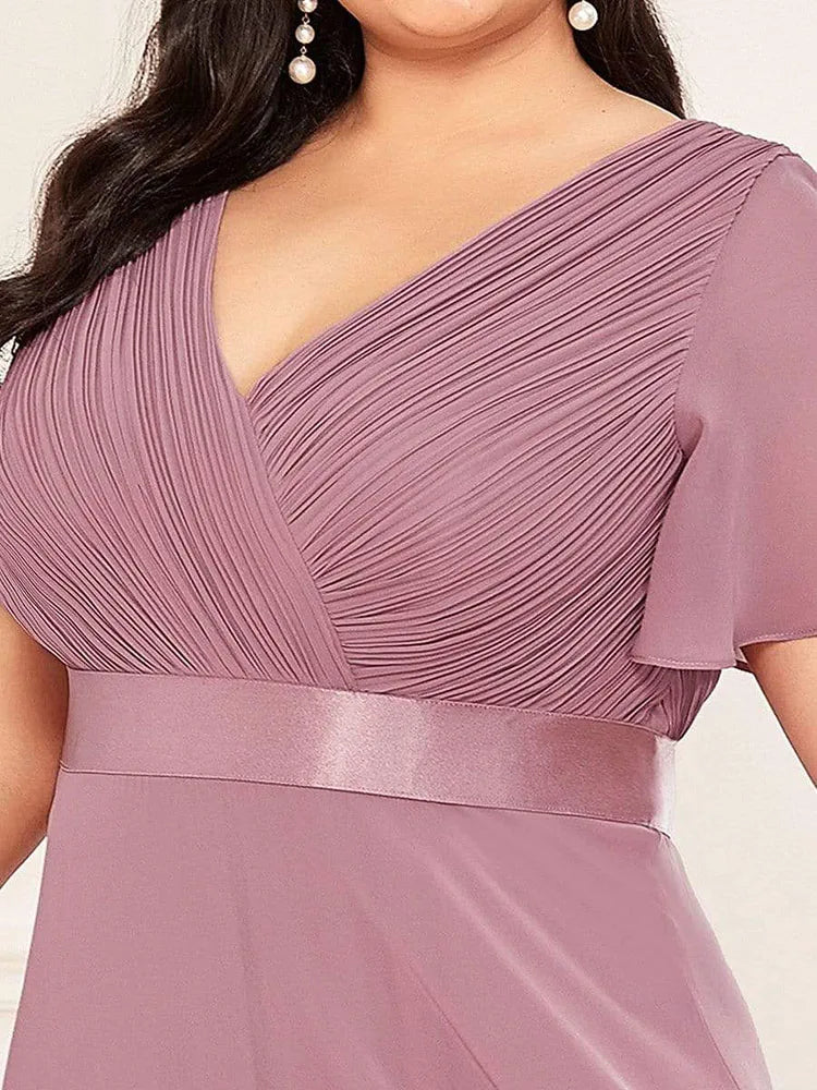 Detroit Plus Size Evening Long Elegant A Line V Neck Ruffles Chiffon Formal Dress