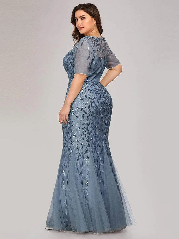 Creek Mountain Plus Size Sequin Mesh Mermaid Slim Evening Dress
