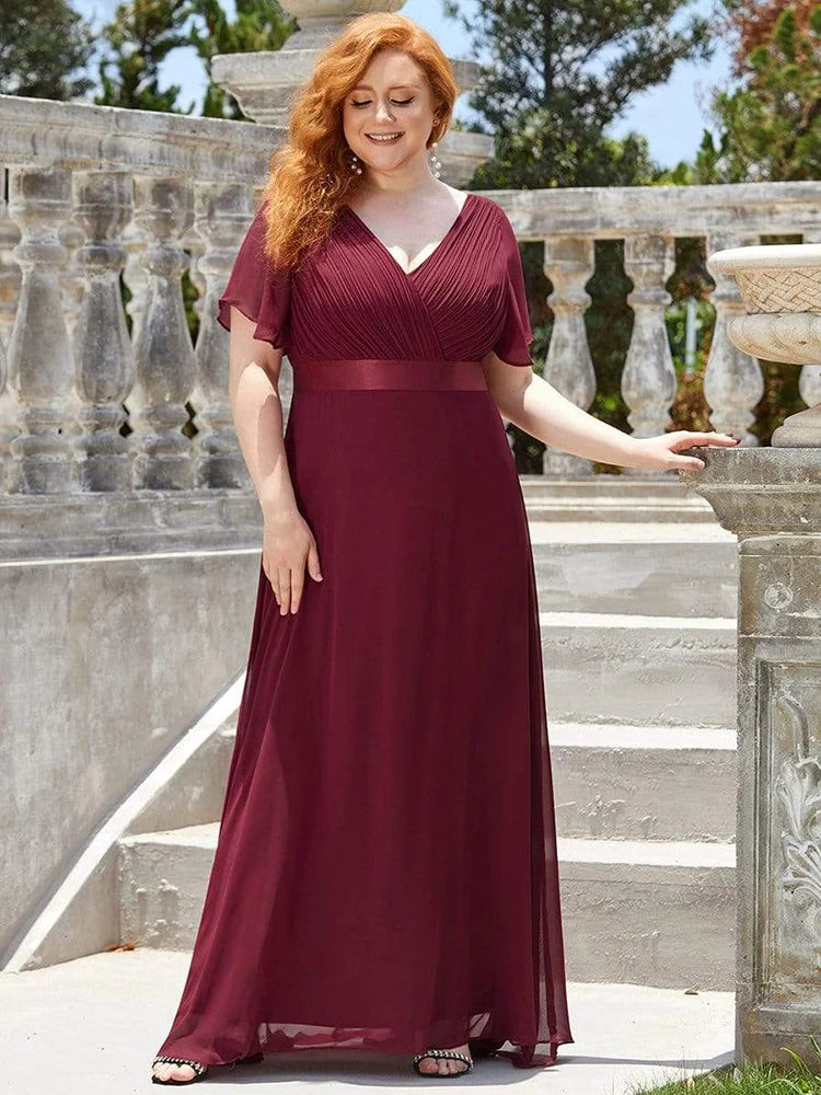 Detroit Plus Size Evening Long Elegant A Line V Neck Ruffles Chiffon Formal Dress