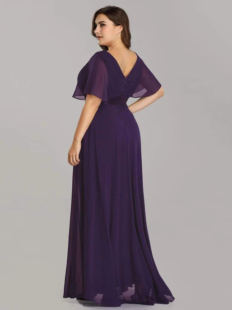 Detroit Plus Size Evening Long Elegant A Line V Neck Ruffles Chiffon Formal Dress