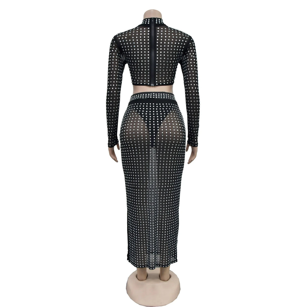Flanders Clubwear Diamond Print Stunning Long Slim Set
