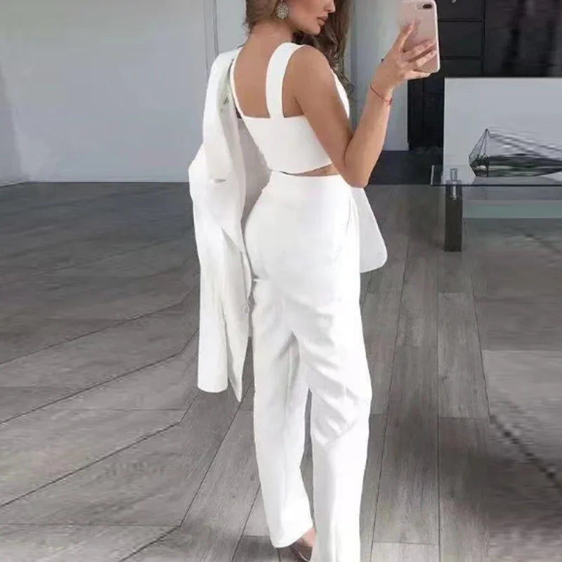 Roosy Vintage Elegant Solid V-Neck Casual 3 Piece Set