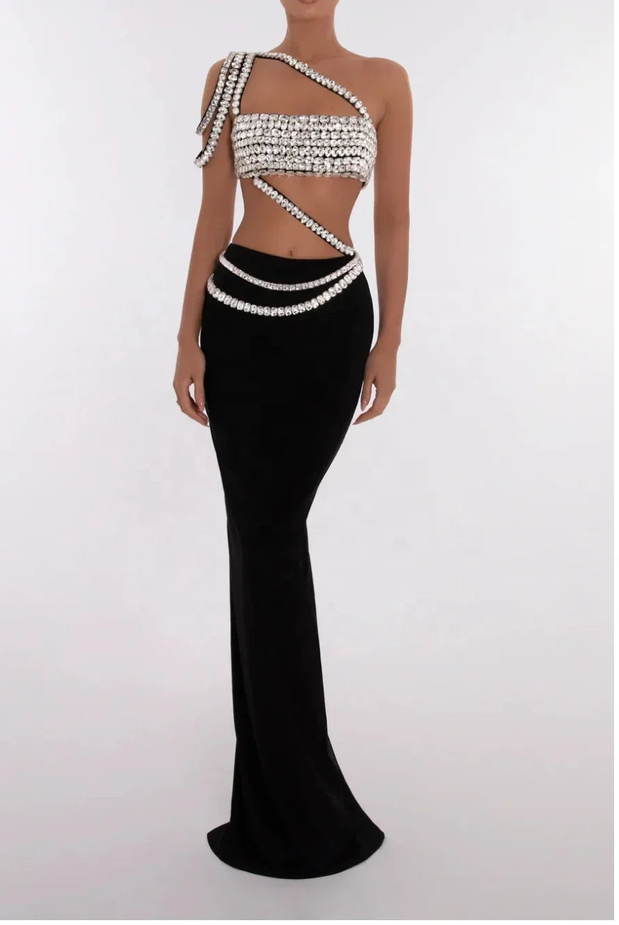 Mastic Elegant Bandag Diamond Rhinestones Casual Two Piece Set