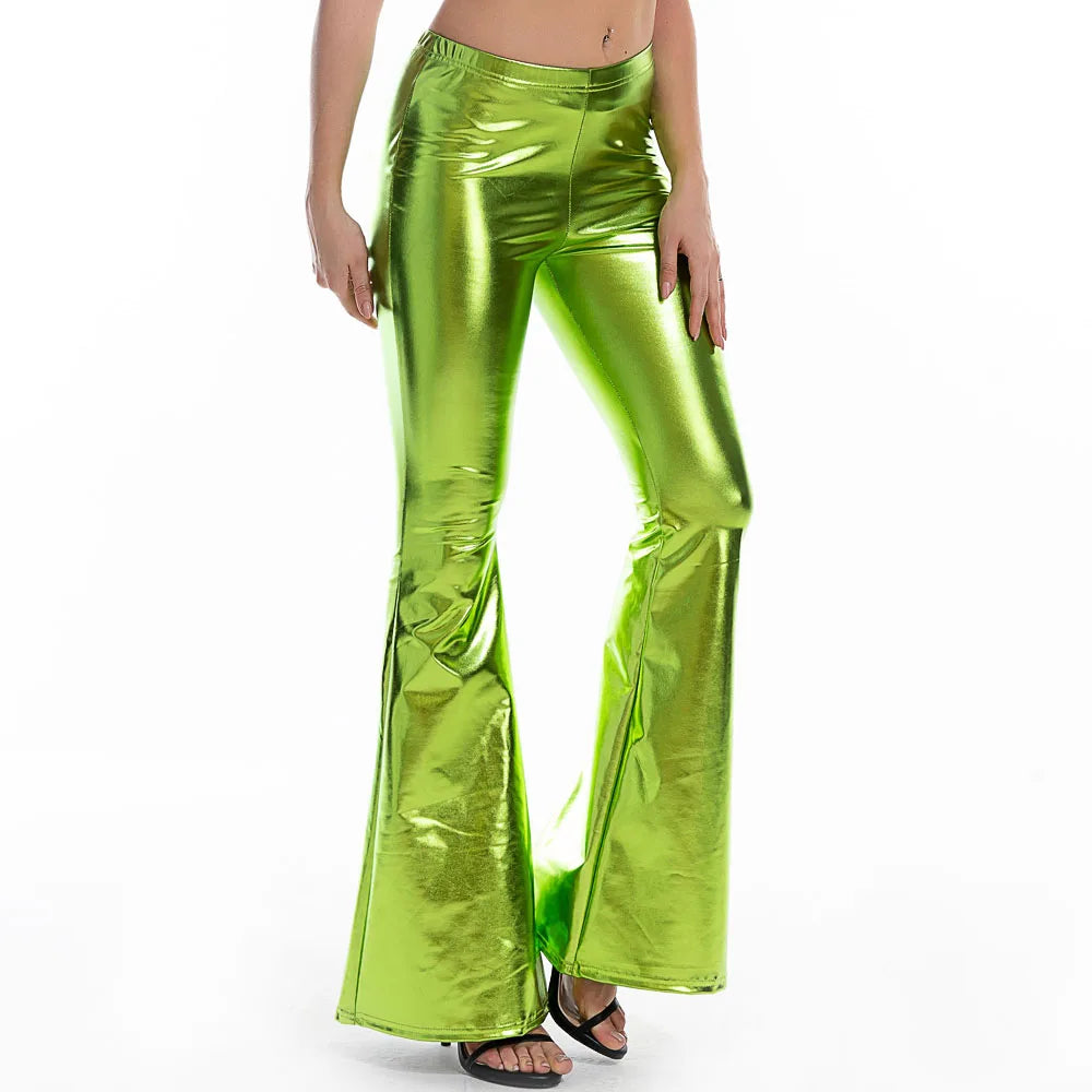 Aruba Sexy PU Leather Metallic Shiny Holographic Flare Pants