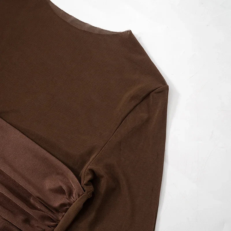 Hadley Mesh Stretch Casual Dress With Ruched Round Neck