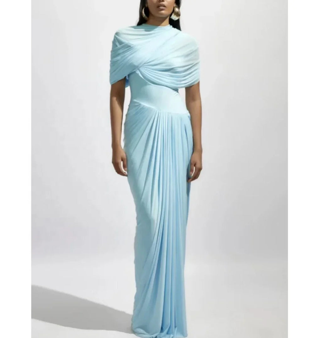 Pickens Retro Shawl Pleated Wrap Long Maxi Event Dress