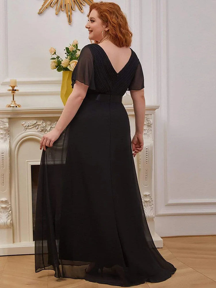 Detroit Plus Size Evening Long Elegant A Line V Neck Ruffles Chiffon Formal Dress
