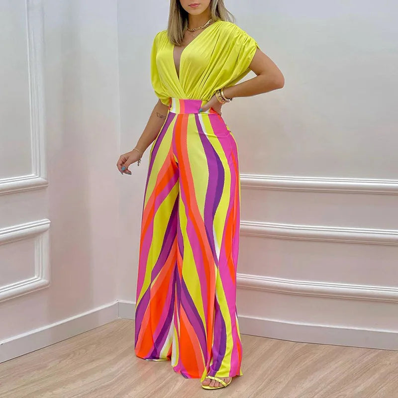 Glennys Deep V Gradient Floral Two Piece Sets