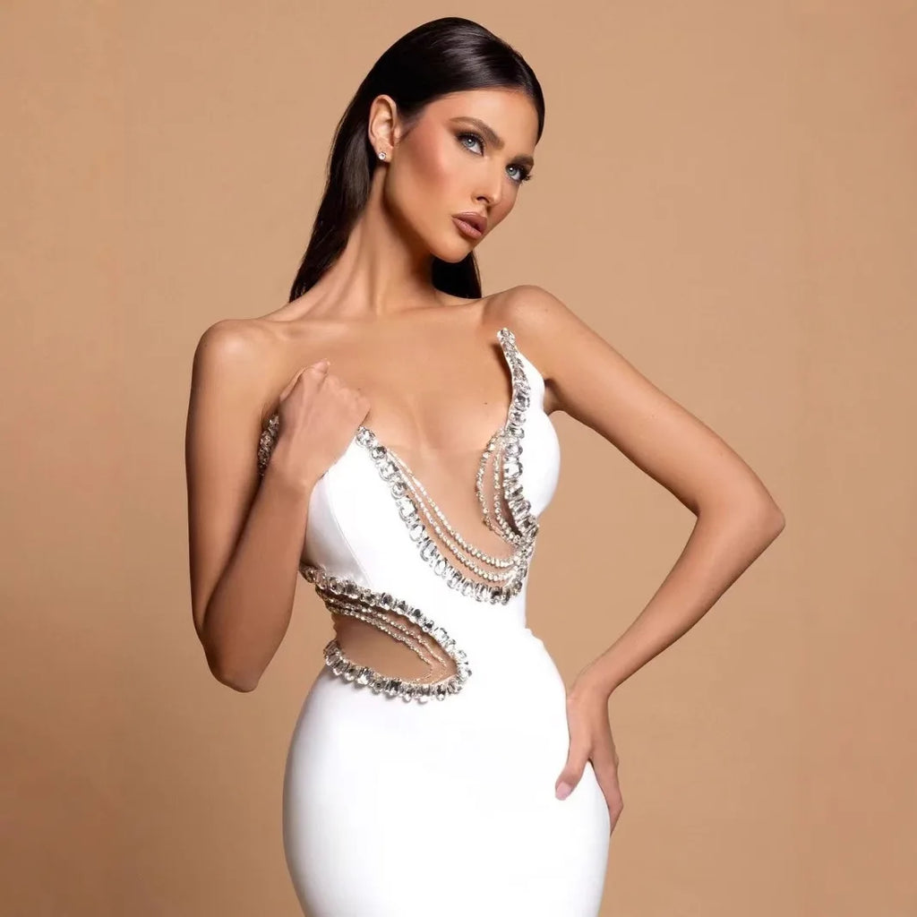 Mount Tabor High Quality Europe Sexy Maxi Empire Diamonds Lace Dress