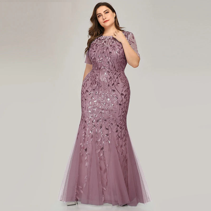 Creek Mountain Plus Size Sequin Mesh Mermaid Slim Evening Dress