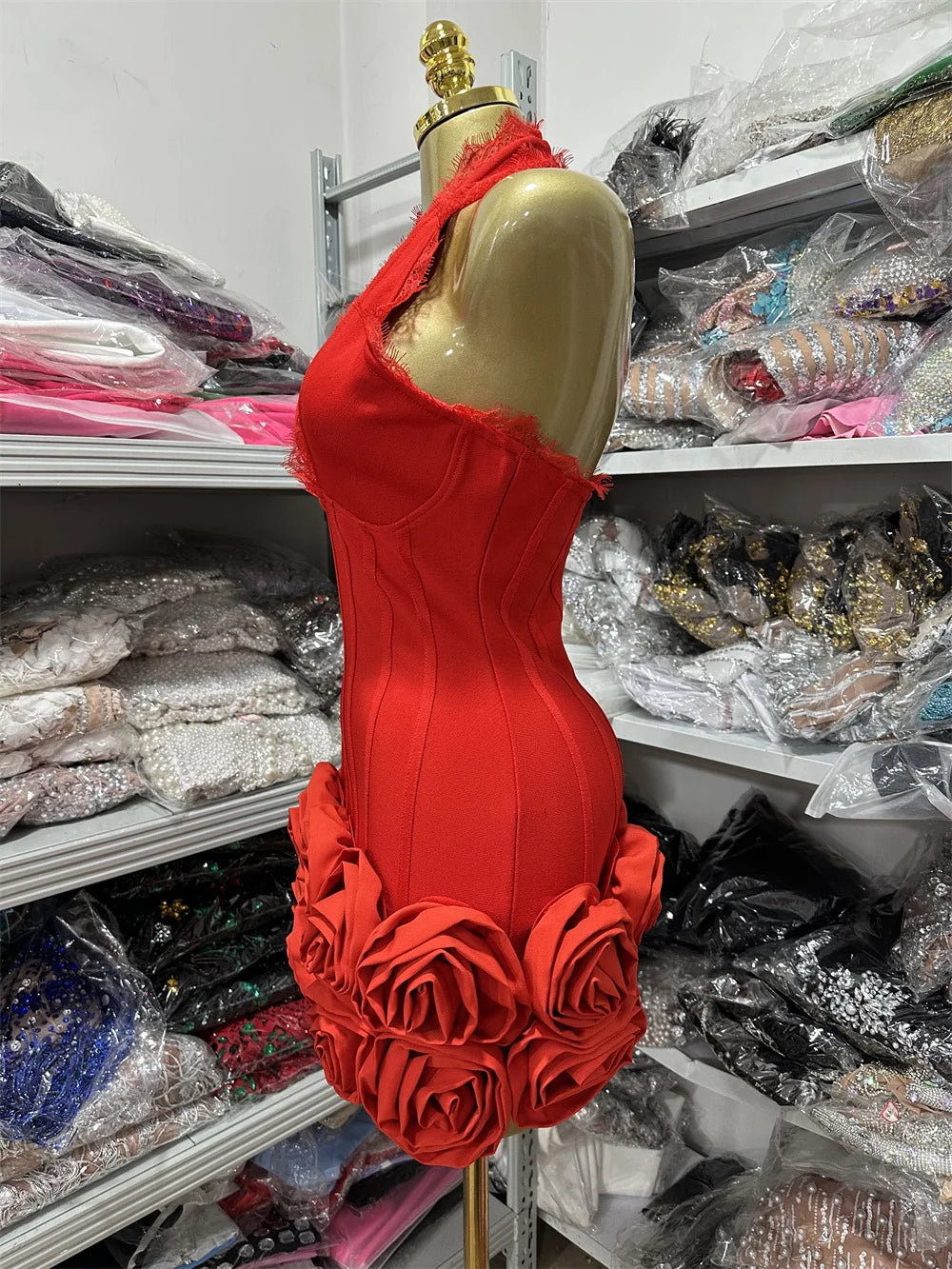 Suffern Elegant Red Funky Halter Neck Bandage Club Bodycon Mini Dress