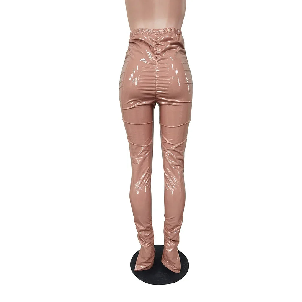 Chemung PU Leather Warming Colorfull Elegant Trousers