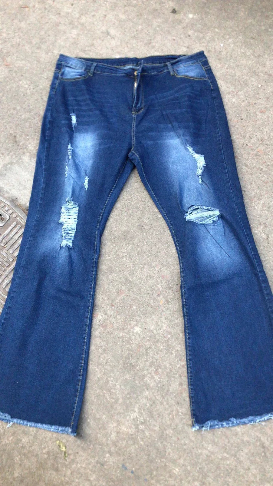 Pottstown Elastic Hole High-Waisted Flared Denim Trousers